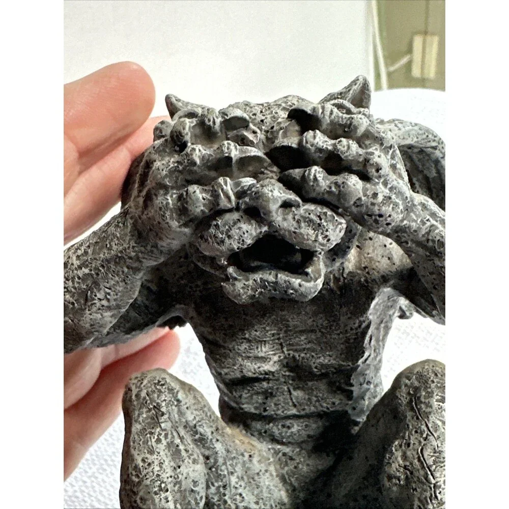 Vintage Summit Collection 4” Gargoyle Statue Figurine Gray Stone See No Evil